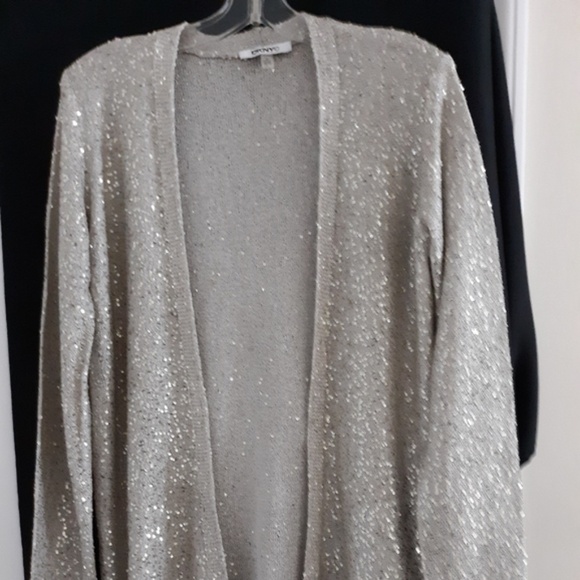 DKNYC Sweaters - DKNYC Pearl Gray and Silver Sequined Cardigan